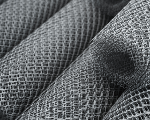 Galvanized chain link fence fabric.