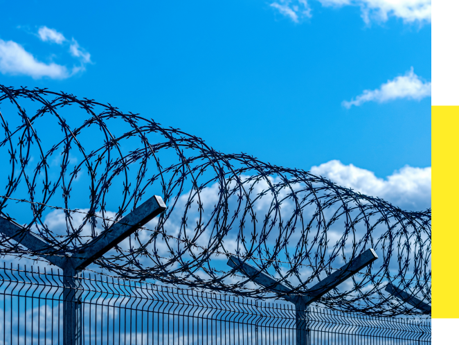Barbed wire fences for high-risk areas.