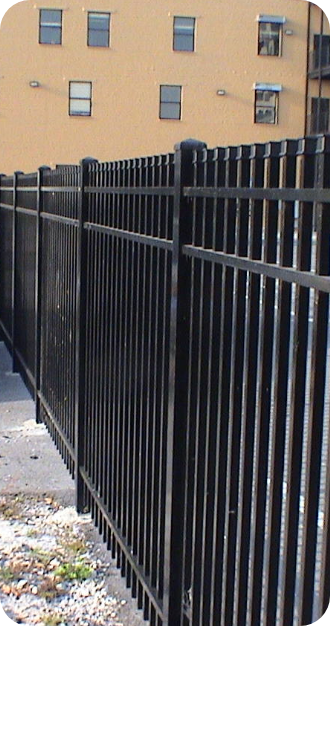 Long metal fence panels.
