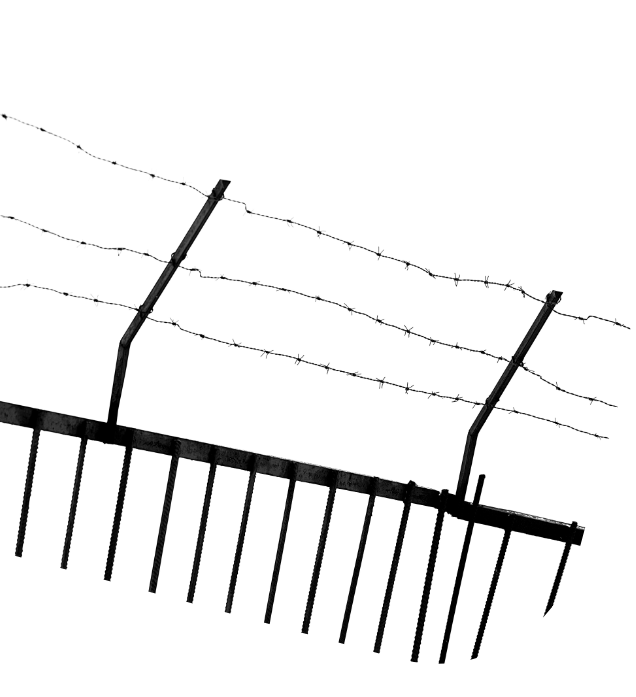 Bladed barbed wire fences for security system.